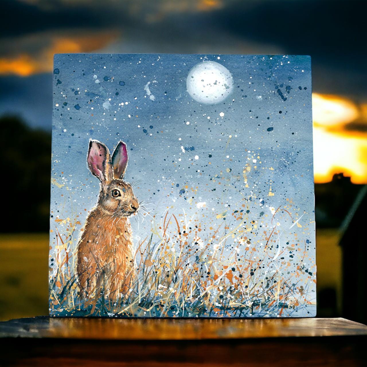 Bree Merryn - HAYDEN HARE MOON Ceramic Picture Tile 20x20 cm, Wall Art Decor