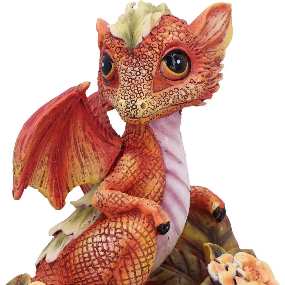 Baby Dragon Fantasy Statue Orange Mythical Creature Figurine Floral Resin Collectible