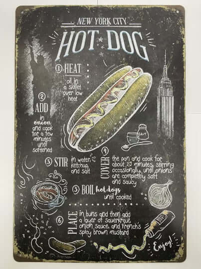 Vintage Inspired New York City Hot Dog Recipe Metal Sign Perfect Retro Decor-Osiris Craftworks