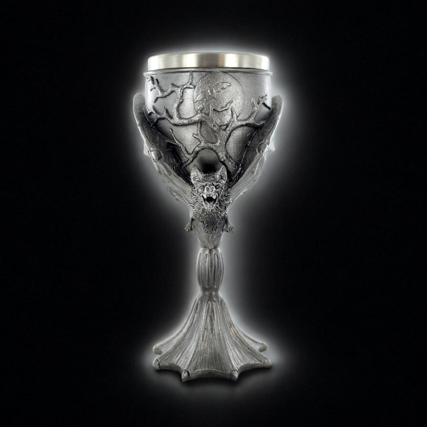 Gothic Bat Chalice Goblet with Pentagram, Designed by Tina Tarrant - Resin & Stainless Steel 20cm