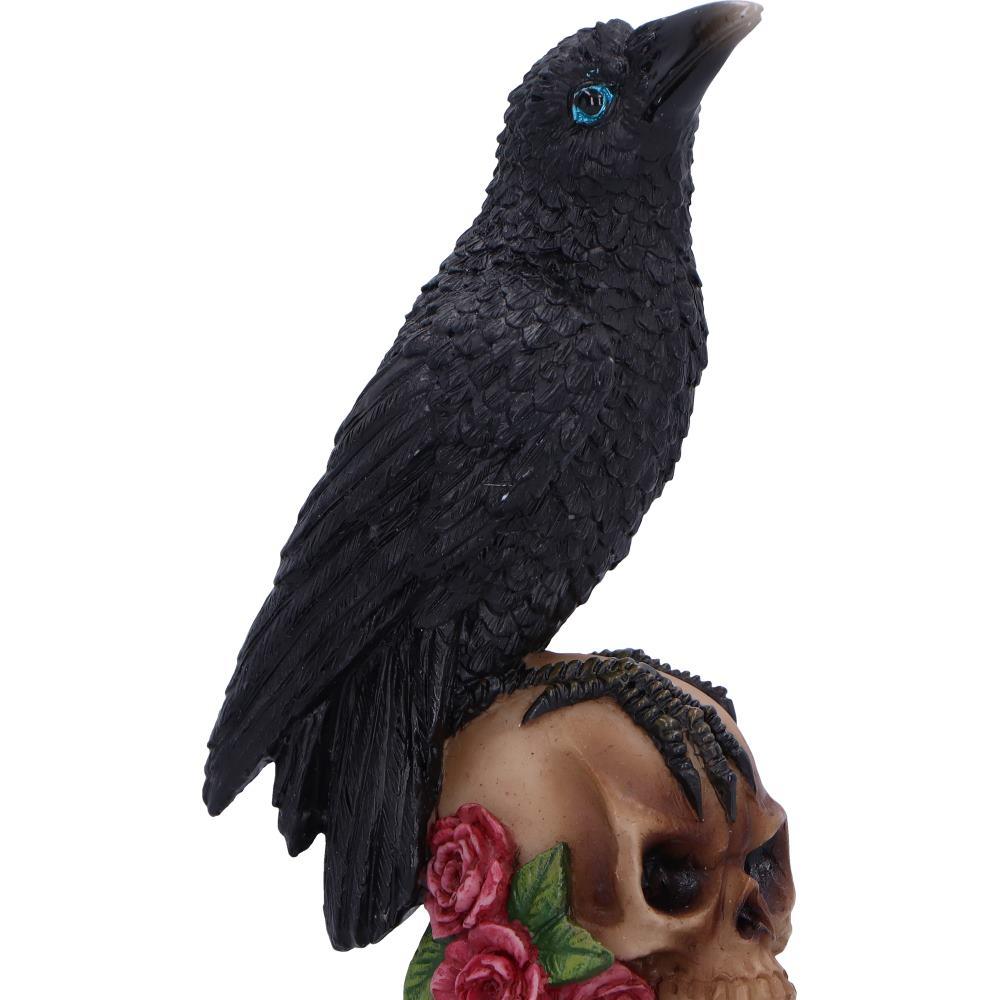 Raven on Skull Gothic Figurine Celtic Rose Base Ornament Occult Horror Statue