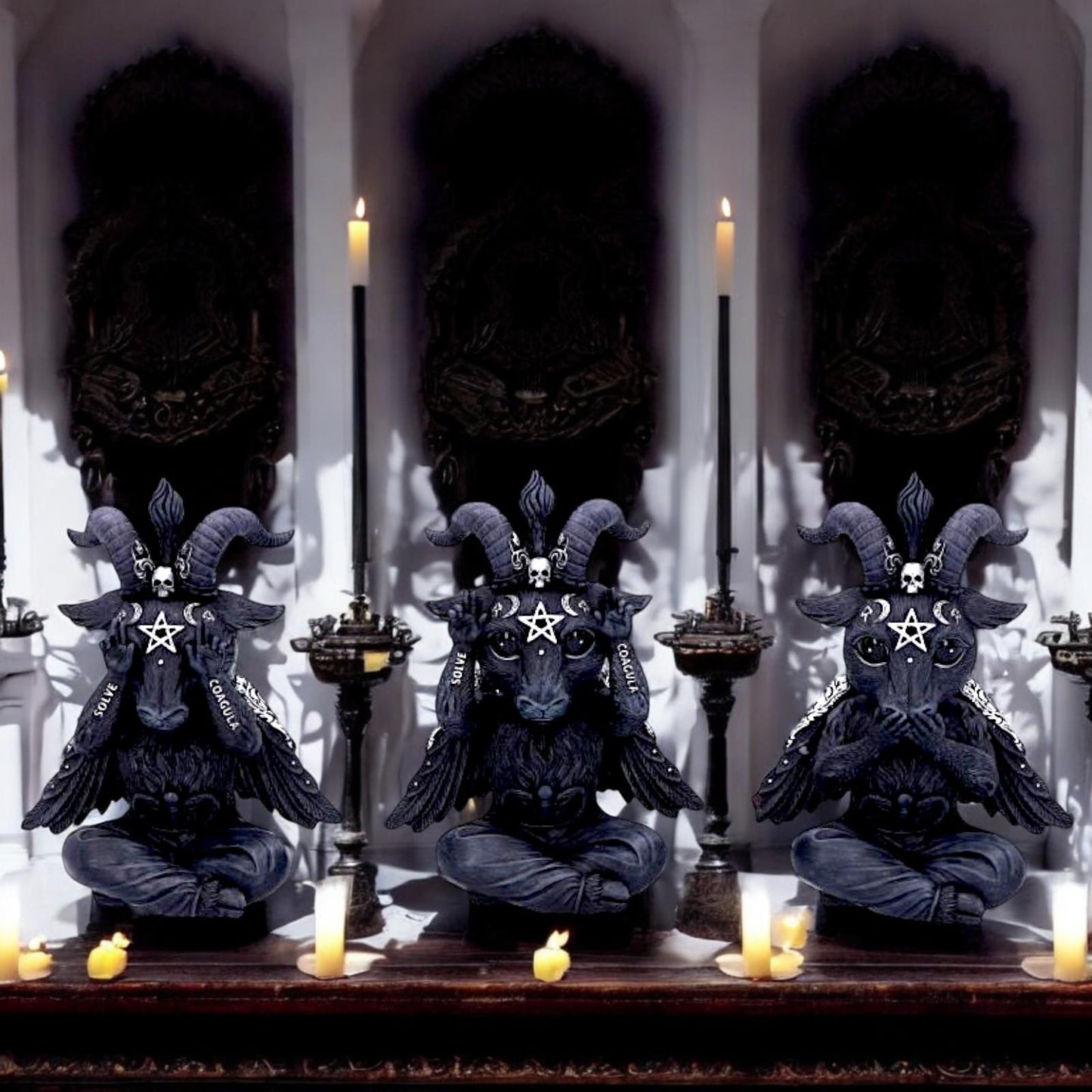 Three Wise Baphomet Set Occult Decor Gothic Horror Home Ornament Fantasy Figurine's