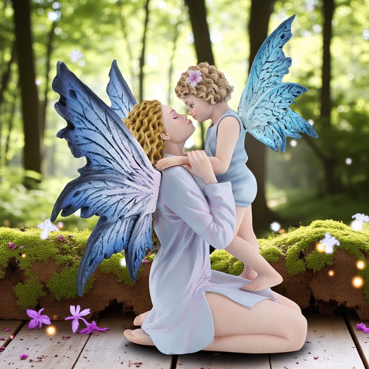 Fantasy Fairy Figurine Mother and Child Resin Collectible Angel Wings Decor 25.5cm