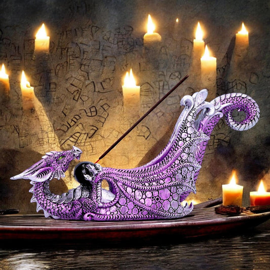 Mystical Purple Dragon Incense Burner Gothic Fantasy Ornament aromatherapy