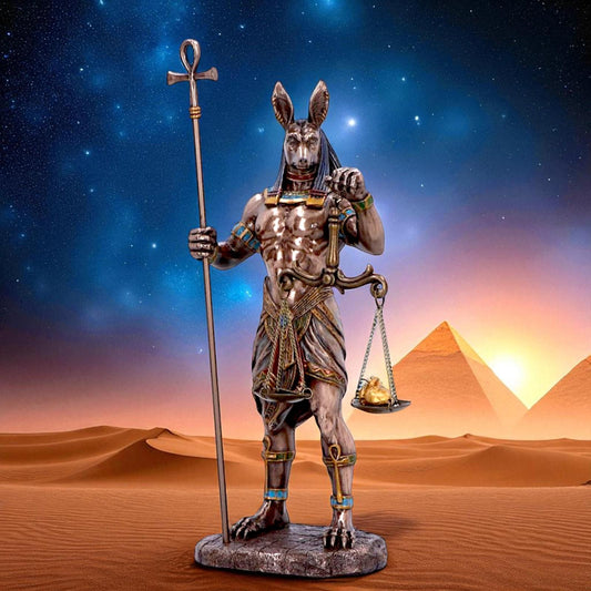 Egyptian Anubis Figurine Mythological Statue God of Death with Ankh and Scales