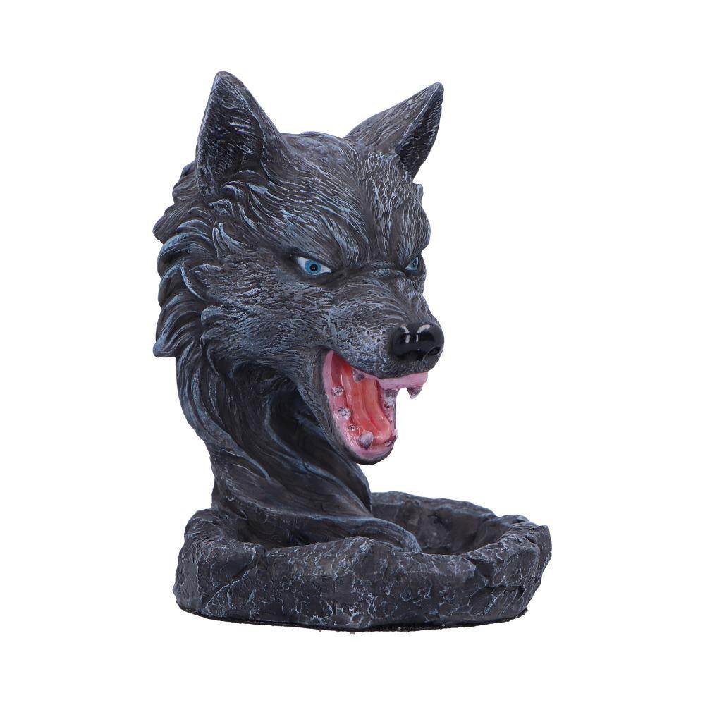 Dark Wolf Head Backflow Incense Burner | Hand-Painted Resin Aromatherapy Ornament 11.5cm