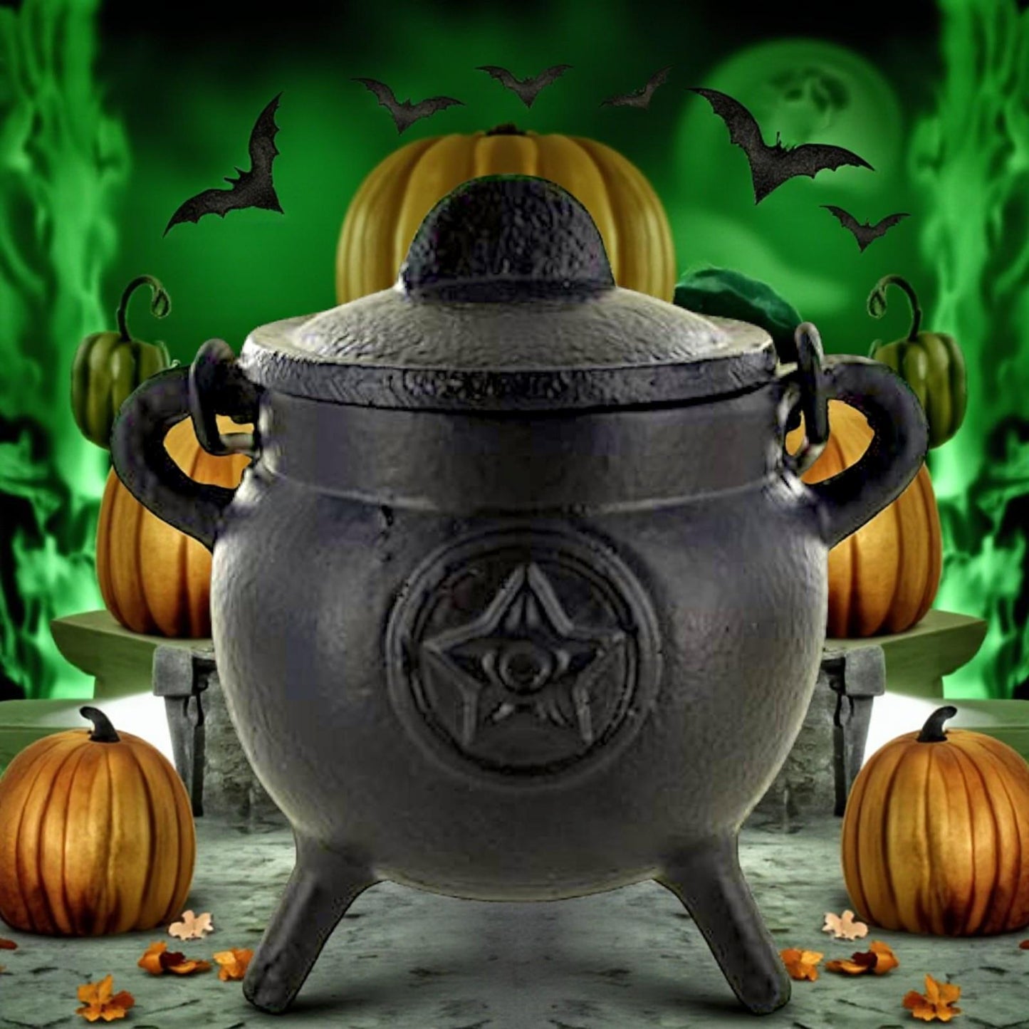 Cast Iron Pentagram Cauldron Wiccan Altar Tool Pagan Witchcraft Ritual Burner