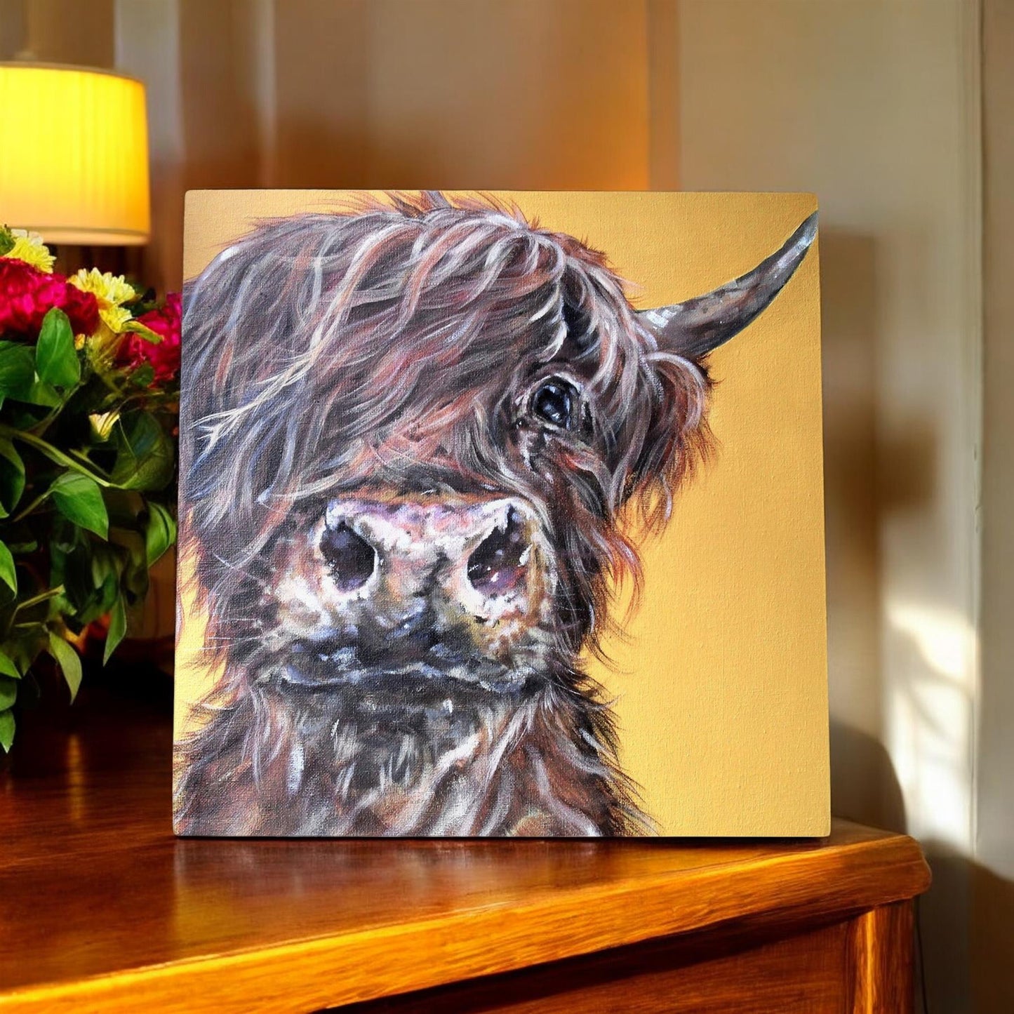 MINI MCMOO Highland Cow Ceramic Art Tile by Sam Fenner 20X20 cm | Wall Decor