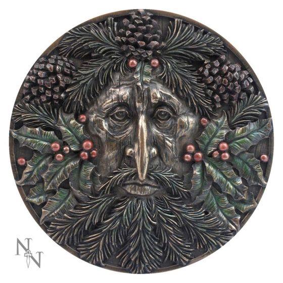 Winter Yule Green Man Wall Plaque - Resin Woodland Spirit Decor, Pagan Fantasy Art