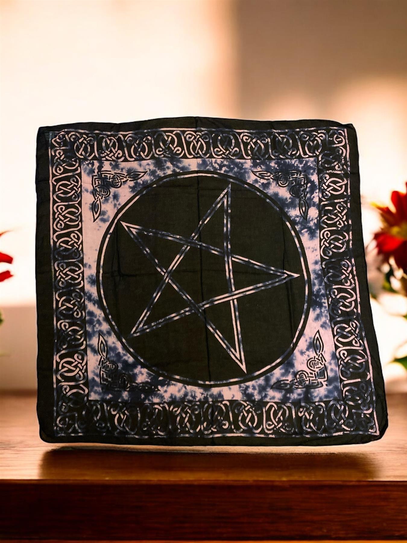 Large 100% Cotton Pagan Pentacle Altar Cloth - Wiccan Wall Décor, Tarot Table Cover, 100 x 100 cm