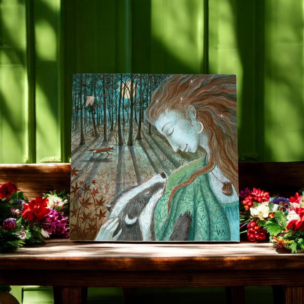 Lady Moon Serenity Ceramic Art Tile by Wendy Andrew 20X20 cm – Ready to Hang Wall Art in Box