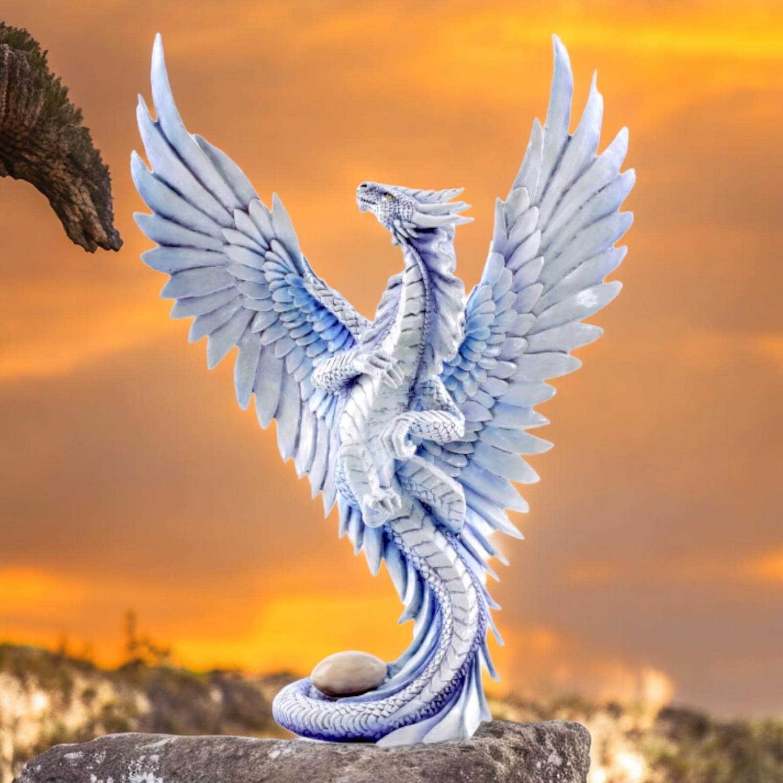 Majestic White Dragon Sculpture by Anne Stokes | Hand-Painted Gothic Fantasy Art | 31.5 cm x 21.5 cm Collectible | High-Quality Resin Figurine | Perfect Gift Boxed-Osiris Craftworks