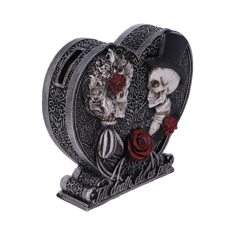 Till Death Do Us Part Skeleton Money Box | Gothic Couple Skull Heart Bank 17.1cm | Gothic Wedding Gift