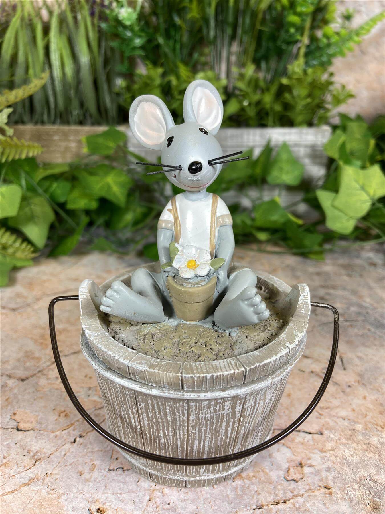 Cheeky & Charming Hilarious Mouse on Resin Bucket Lid Garden Ornament-Osiris Craftworks