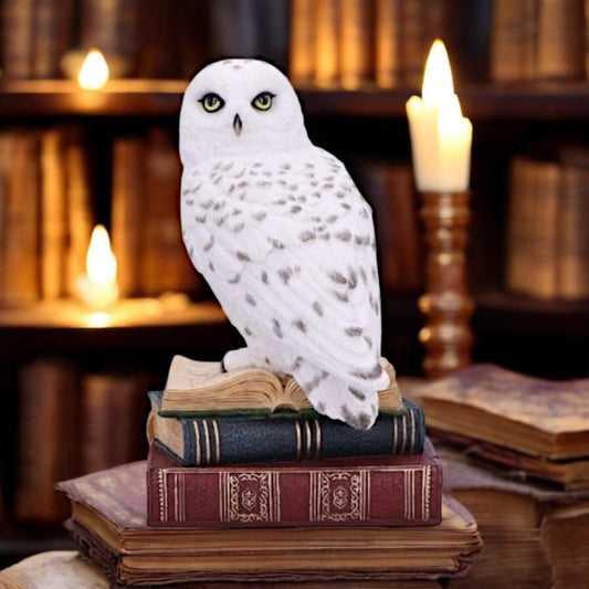 Snow Owl Statue on Stacked Books – Wizardry Gothic Decor Nemesis Now 17cm