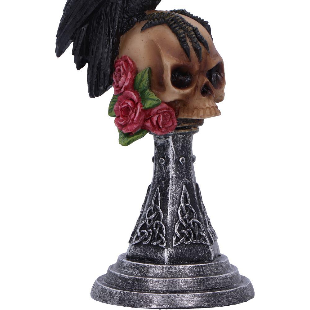 Raven on Skull Gothic Figurine Celtic Rose Base Ornament Occult Horror Statue