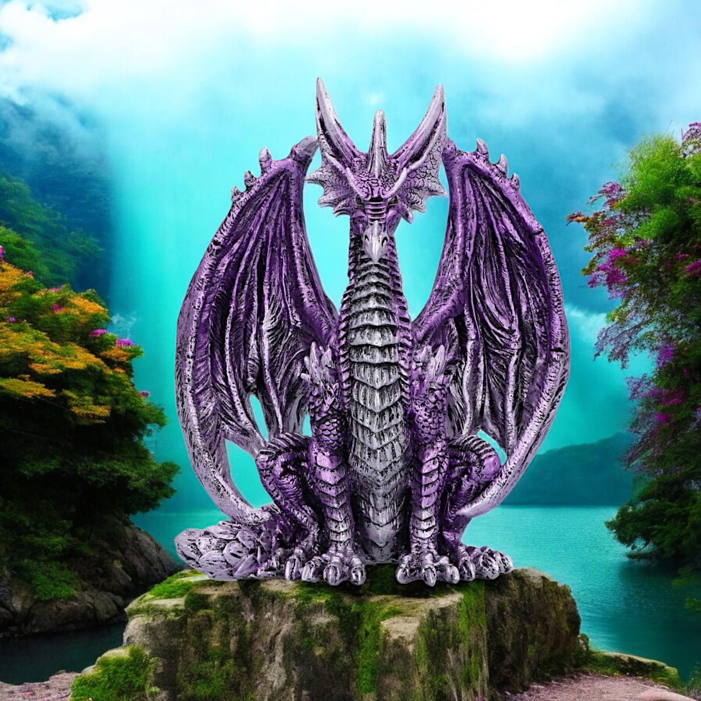 Purple Dragon Figurine - Gothic Fantasy Resin Statue Mystical Home Decor 18cm