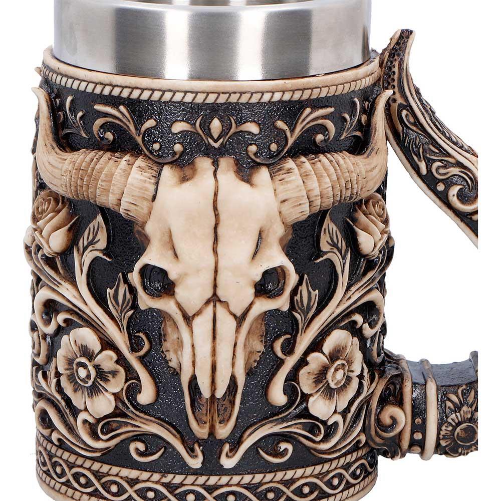 Bull Skull Tankard Western Cowboy Mug Gothic Barware Collectible Drinkware