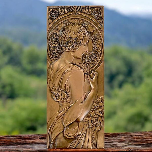 Elegant Art Nouveau Wall Plaque – Antique Bronze Effect Resin Decor