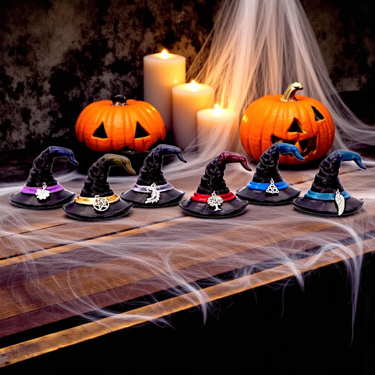 Positive Energy Witch’s Hats Set of 6 Miniature Wiccan Ornaments Spiritual Decor