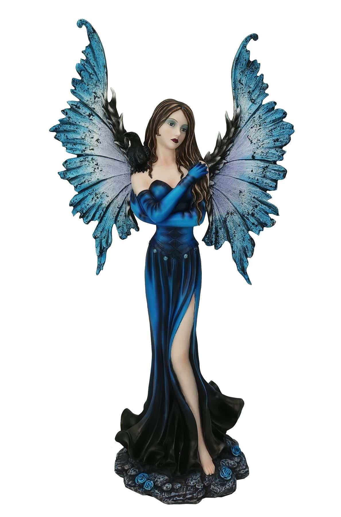 Midnight Fairy Figurine with Raven Gothic Fantasy Sculpture Elegant Ornament
