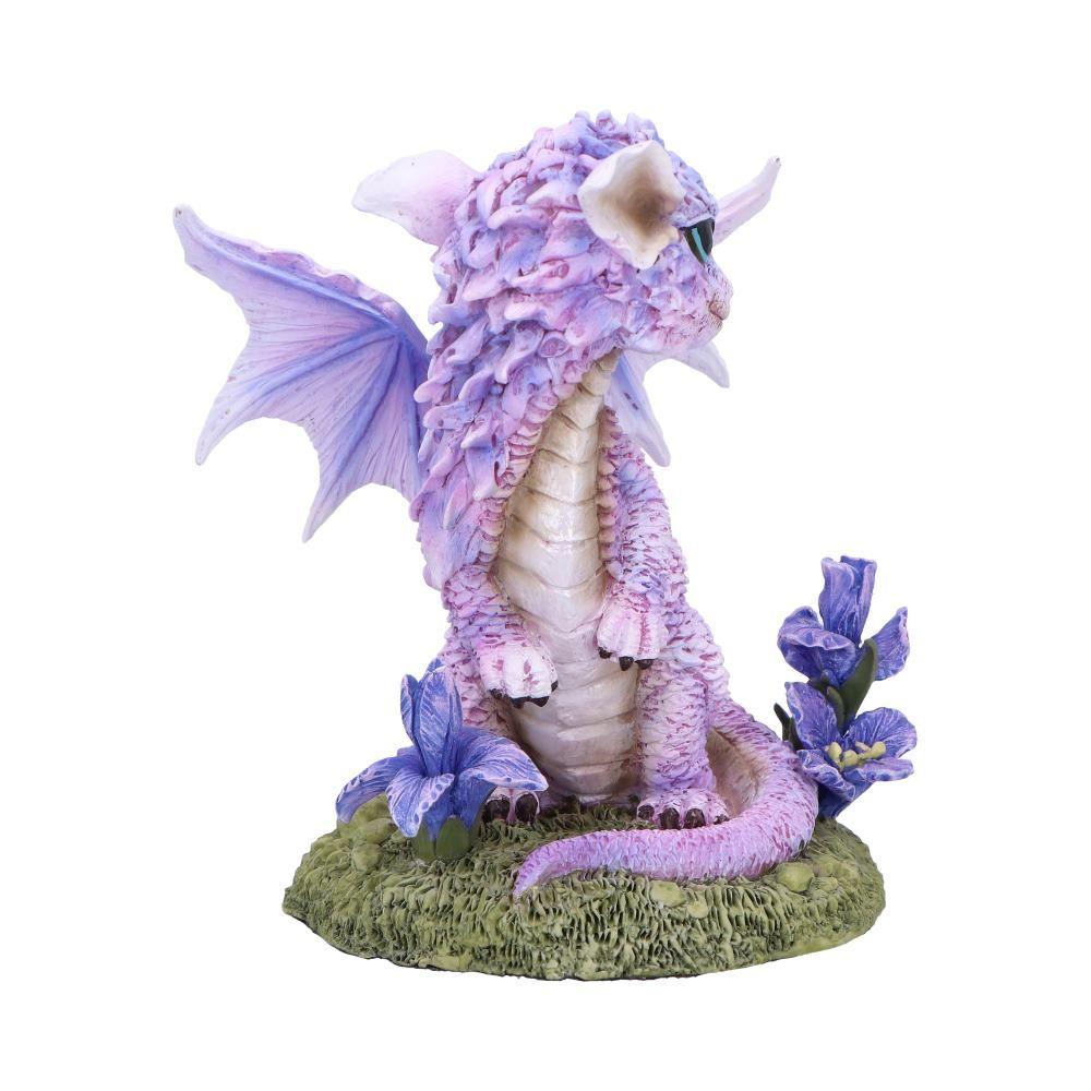 Cute Lavender Dragon Figurine – Mythical Fantasy Resin Statue with Floral Base 12cm