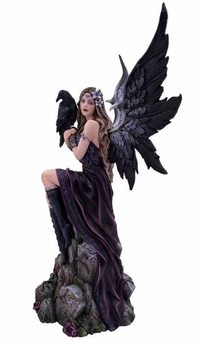 Gothic Fantasy Winged Fairy Statue – Raven Companion Figurine Ornament Sculpture for Collectors 38 cm