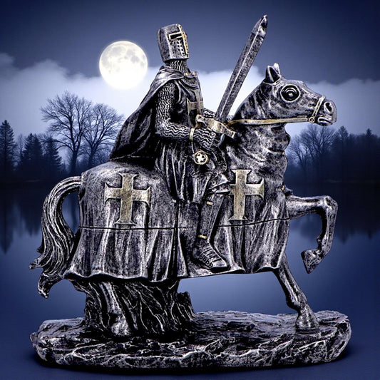 Medieval Templar Knight Horseback Figurine Gothic Crusader Historical Ornament