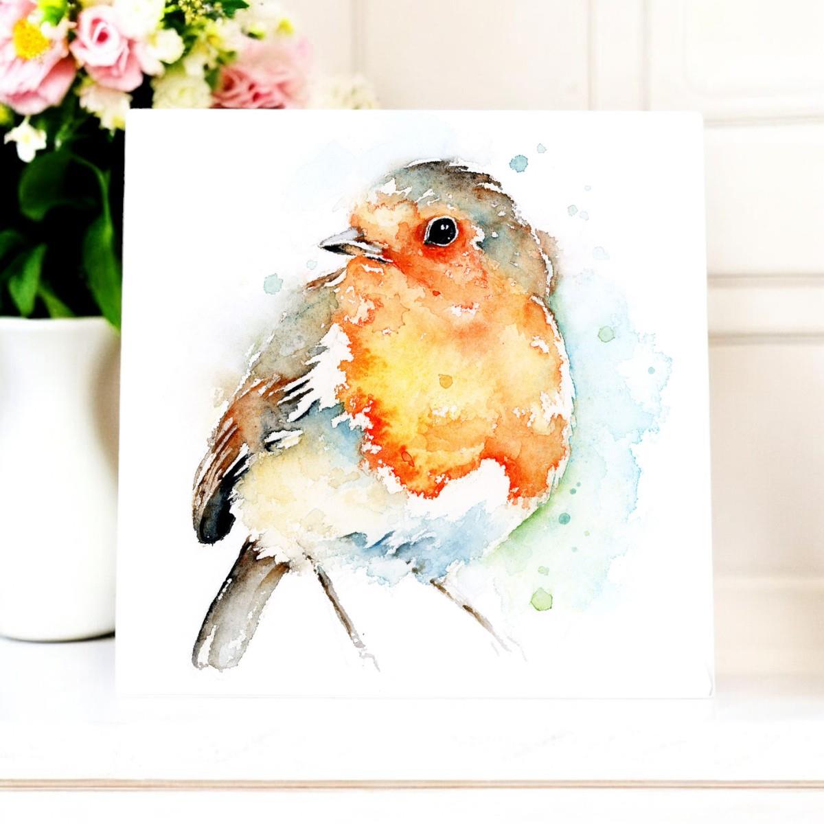 Little Robin Ceramic Art Tile by Amanda Gordon - Ready to Hang (20x20 cm)