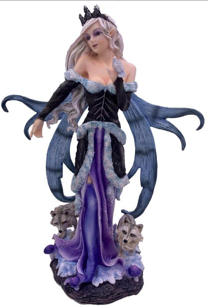 Purple Winter Fairy with Foxes Display Figurine Statue Ornament