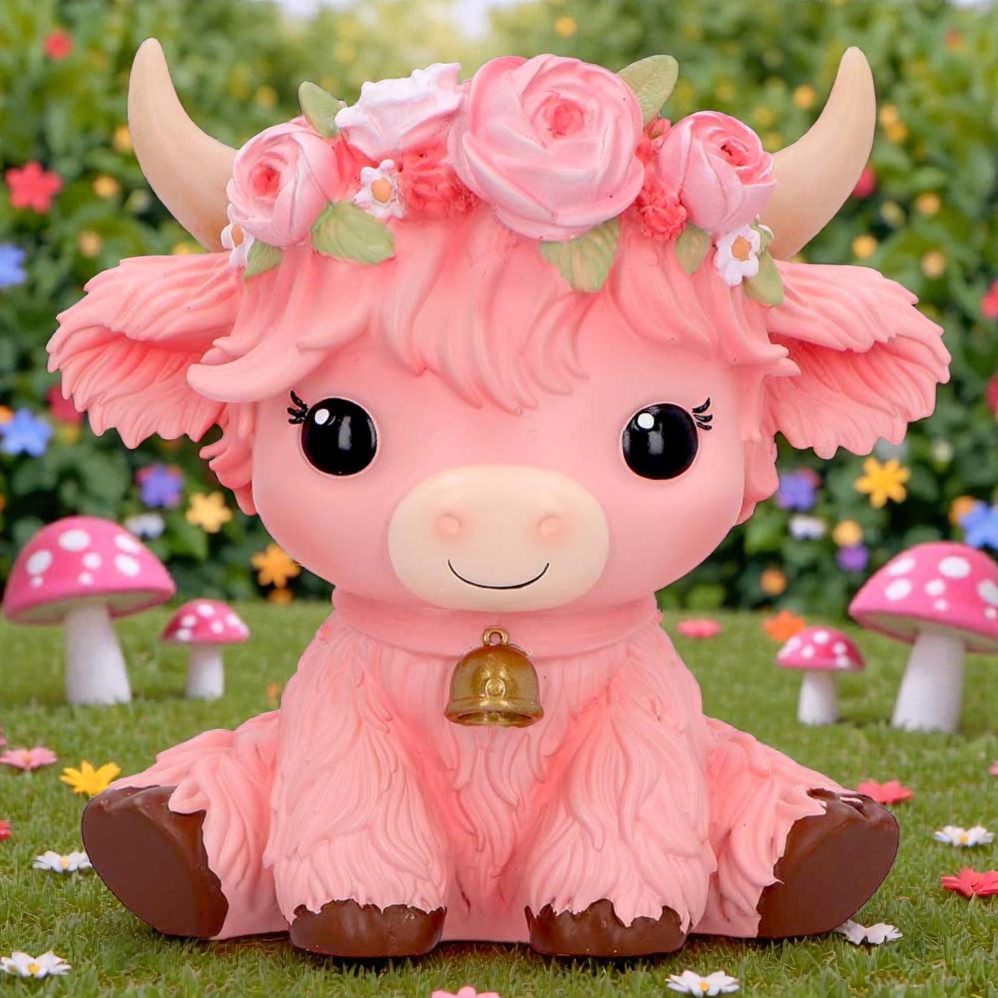 Moo Crew Primrose Pink Flower Cow Figurine Cute Farmhouse Ornament Decor