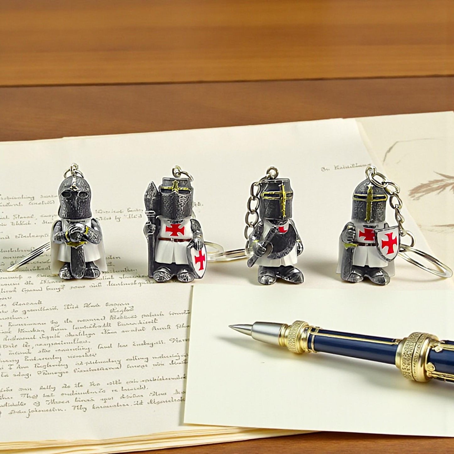 Templar Knight Keychain Set of 4 Miniature Crusader Keyrings Medieval Favours