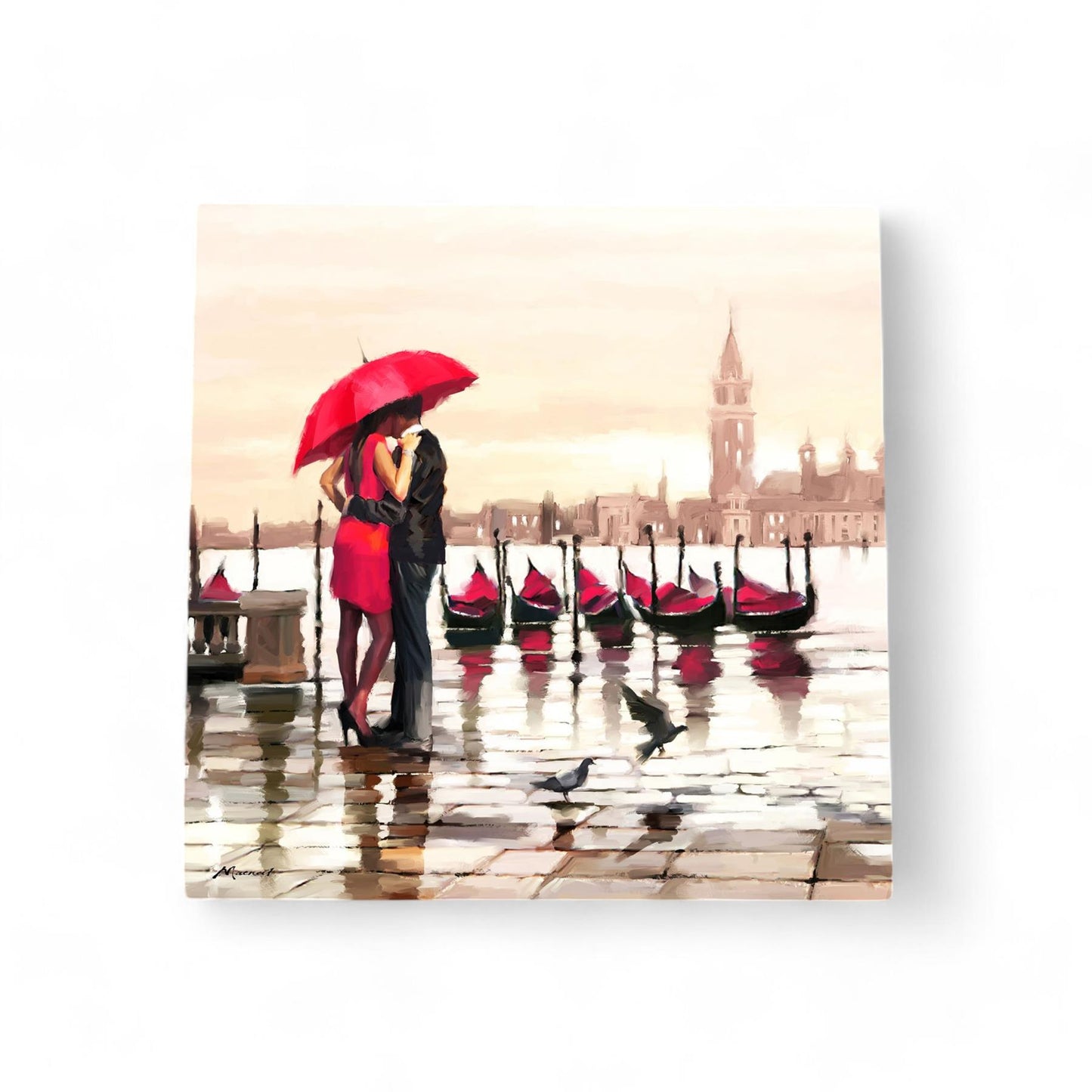 Meet Me in Venice 1 Ceramic Art Tile - MacNeil Studios 20x20 cm - Wall Art Decor Romantic Venice Scene Ready to Hang-Osiris Craftworks