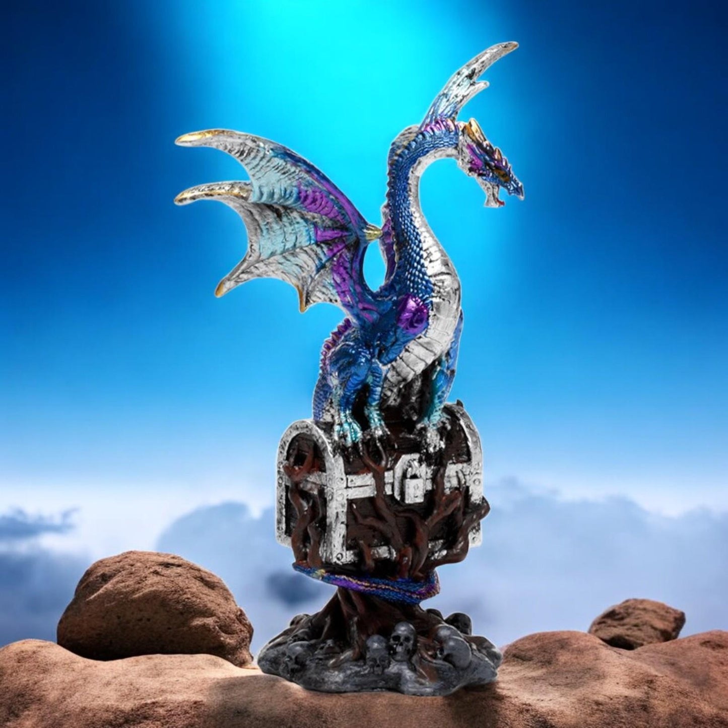 Blue Dragon Guardian Figurine - Gothic Fantasy Resin Sculpture Decor 19cm