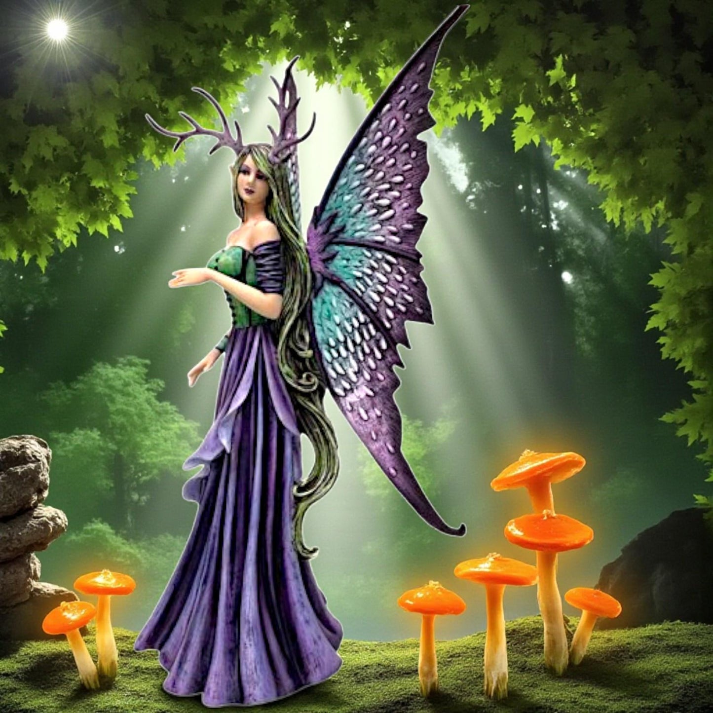 Large Spring Fairy with Antlers Sculpture Statue Amy Brown Figure Ornament Pagan