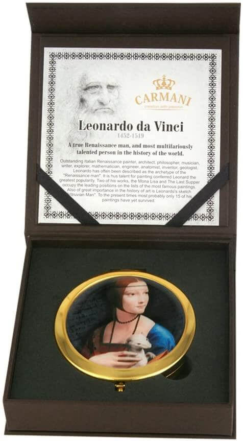 Elegant Da Vinci Lady with Ermine Compact Mirror | Art Lover Gift | Portable Makeup Mirror in Gift Box