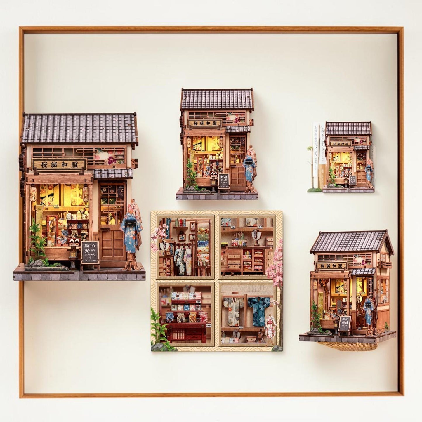 DIY Book Nook Japanese Kimono Shop Miniature House Craft Kit Sakura