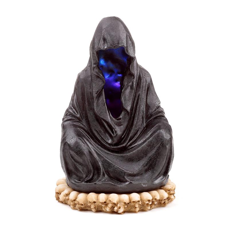 Hooded Grim Reaper Incense Burner | Spooky Gothic Decor | LED Skull Base Ashcatcher