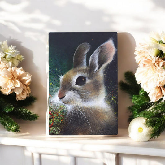 Bunny Ceramic Art Tile by D. Finney | 30x20cm | Wall Decor Ready to Hang