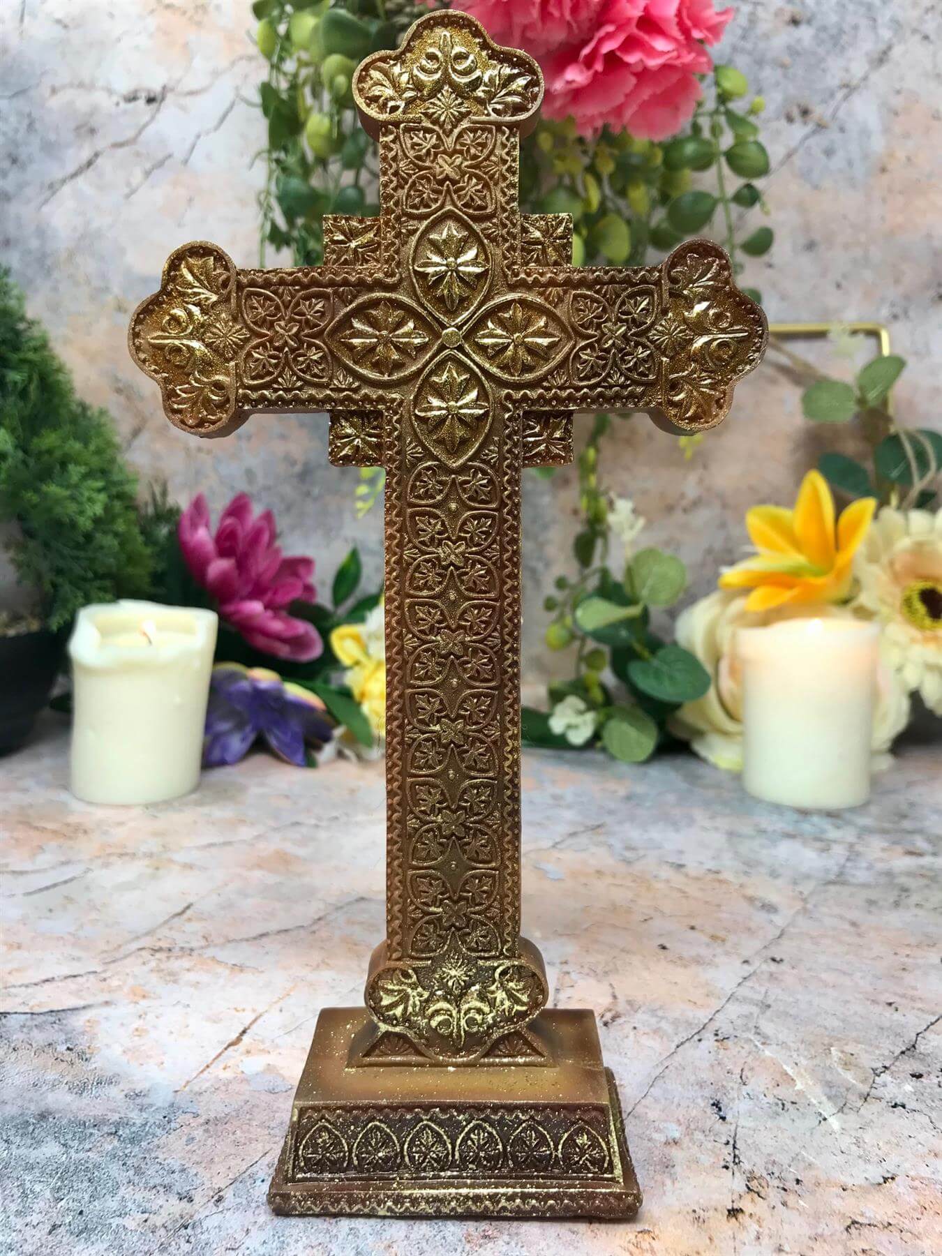 Freestanding Crucifix Resin Corpus Christi Jesus Christ Cross Religious Ornament Sculpture