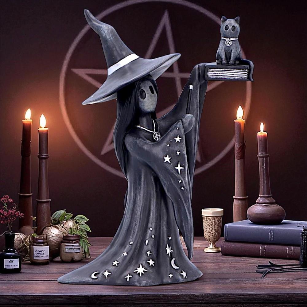 Little Souls Shimmer Witch Figurine Cat Spell book Gothic Altar Wiccan Art  Decor