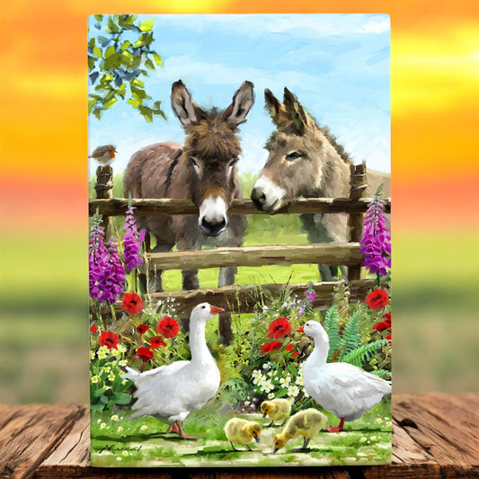 MacNeil Studios Donkeys Over the Fence Ceramic Art Tile 30x20cm Wall Decor-Osiris Craftworks