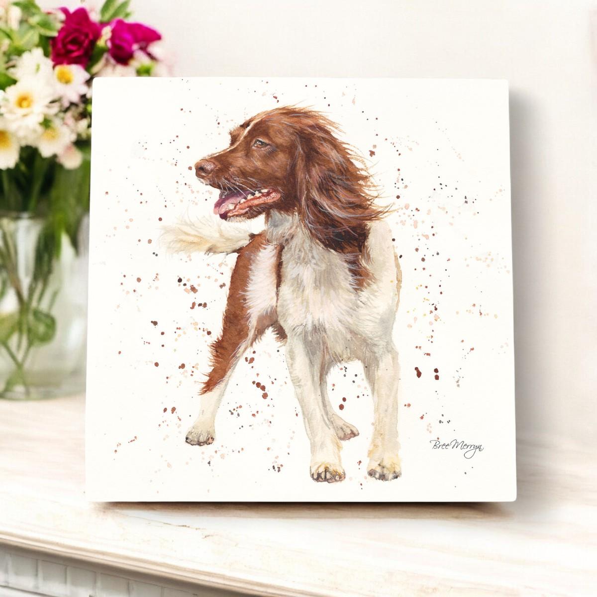 STORM SPRINGER SPANIEL Ceramic Art Tile by Bree Merryn - 20x20 cm Wall Décor - Ready to Hang