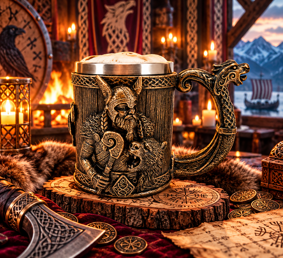 Viking Warrior Tankard Norse Wolf Dragon Beer Mug Medieval Celtic Gothic Gift