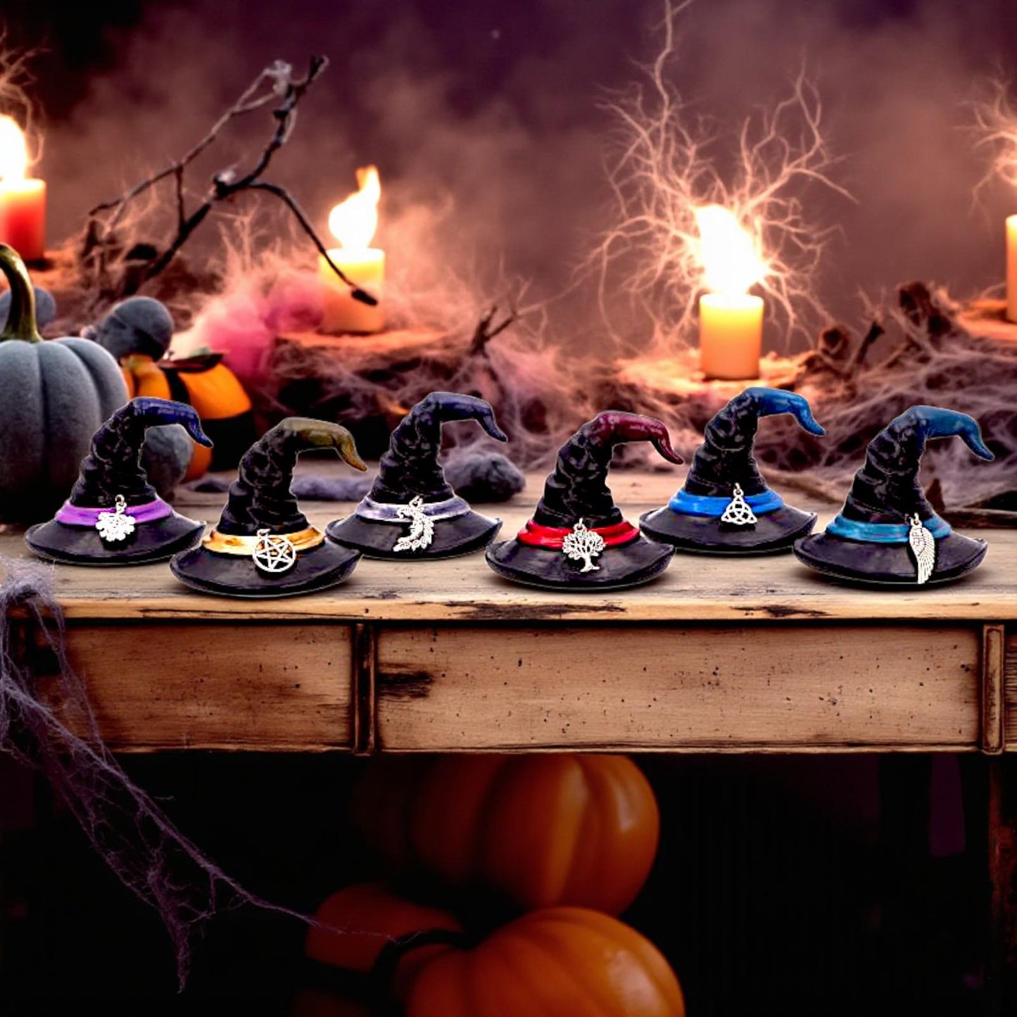 Positive Energy Witch’s Hats Set of 6 Miniature Wiccan Ornaments Spiritual Decor