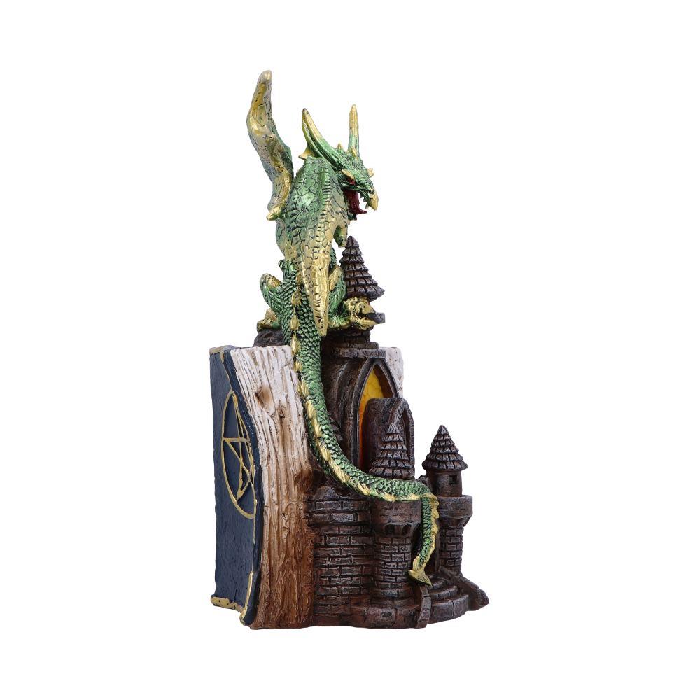 Gothic Mystical Dragon Perched on Castle with Book and Pentagram Fantasy Gift