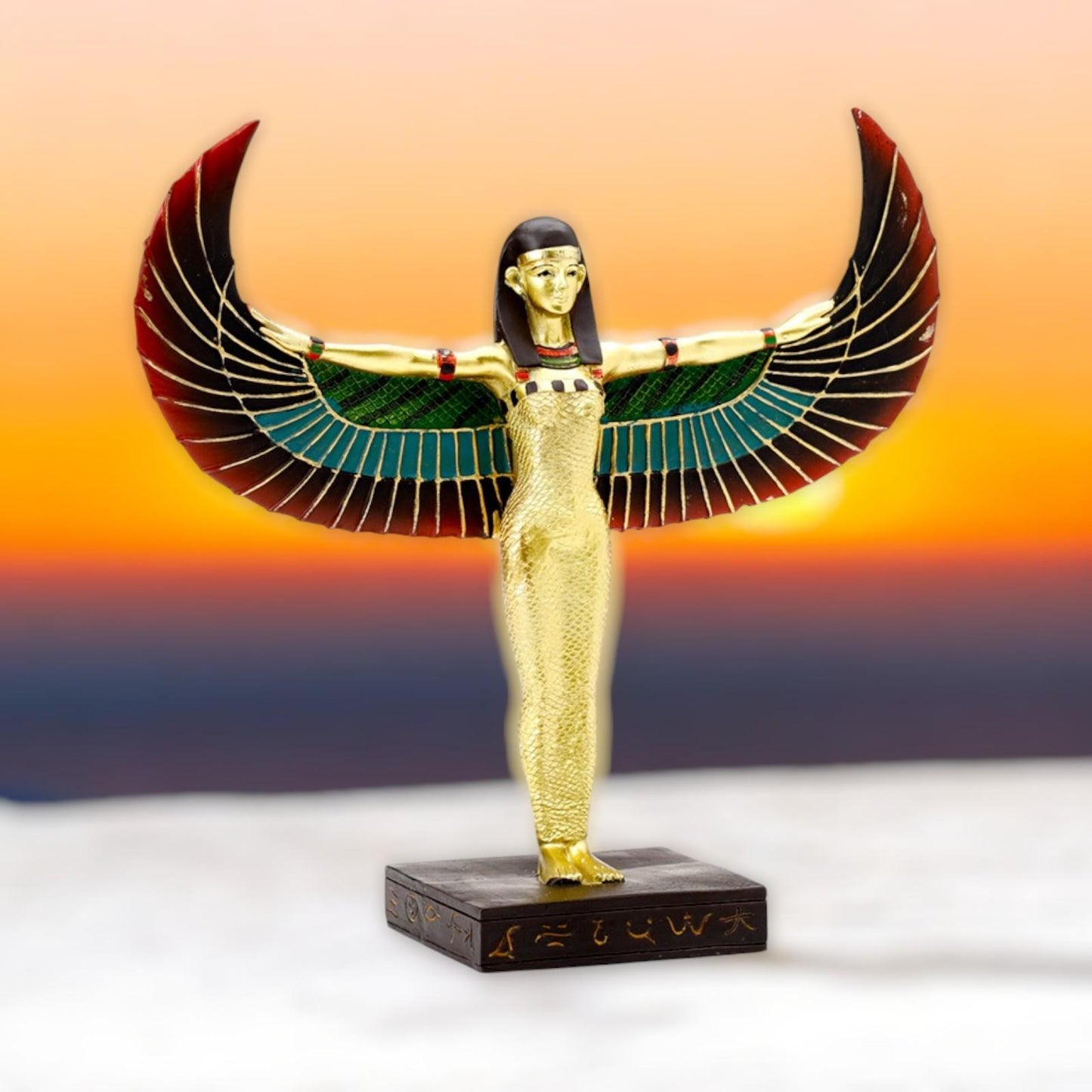 Winged Isis Gold Statue - Egyptian Mythology Goddess Figurine 23cm Ornament