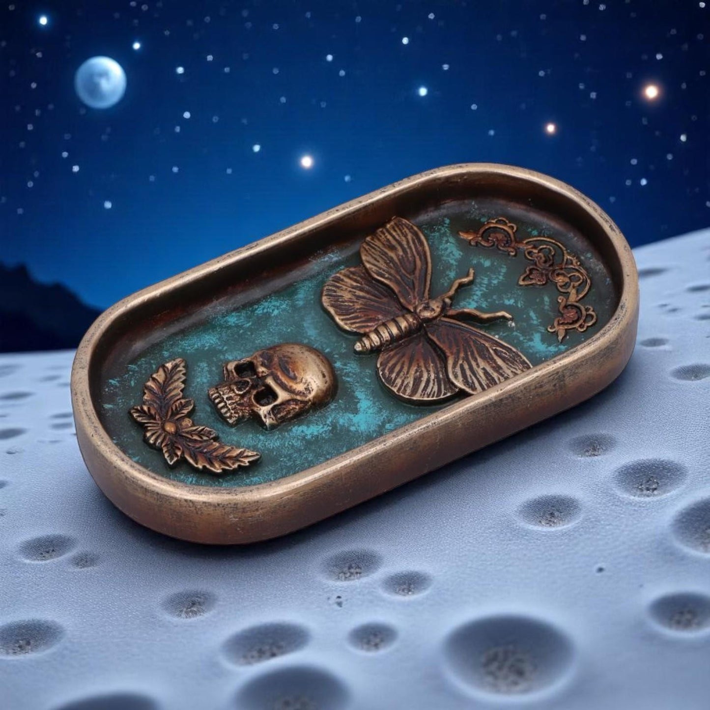 Dark Gothic Moth Skull Incense Stick Holder | Ornate Resin Burner Alternative Decor