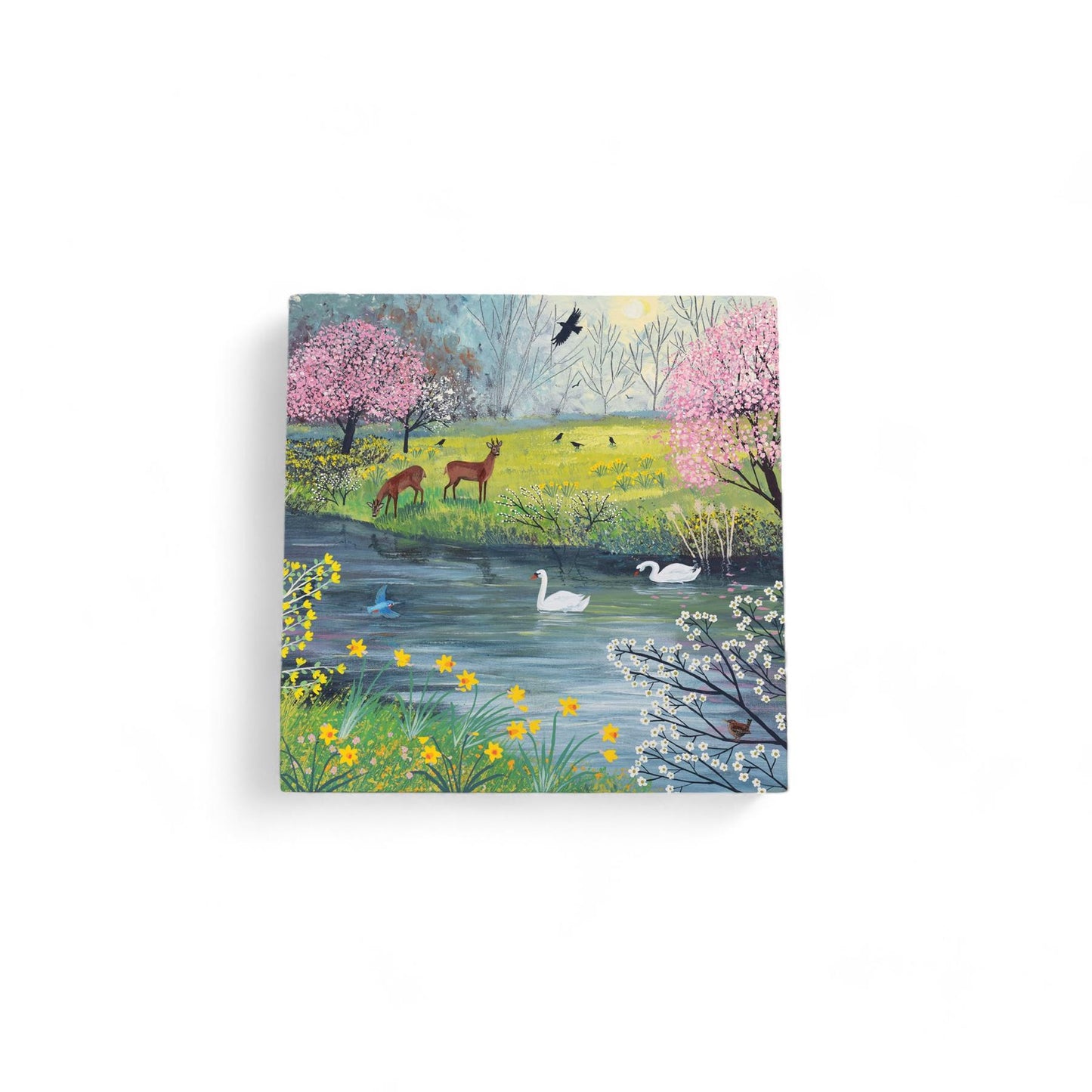 Spring River Ceramic Art Tile by Jo Grundy 20x20 cm - Beautiful Nature Scene Wall Art Ready to Hang