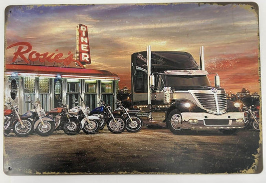 Vintage Style Truck and Bikes American Diner Metal Sign - Retro Wall Decor for Nostalgic Vibes Man Cave Garage Shed-Osiris Craftworks